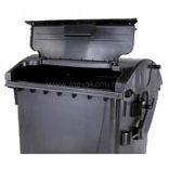 1 100 L-es nagyméretű szeméttároló íves tetejű konténer külön nyitható kisfedéllel