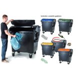 1 100 L-es nagyméretű szeméttároló íves tetejű konténer külön nyitható kisfedéllel