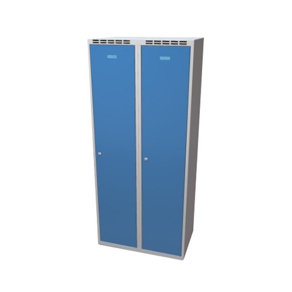 Öltöző szekrény rekeszekkel-szürke/kék, 2 ajtó